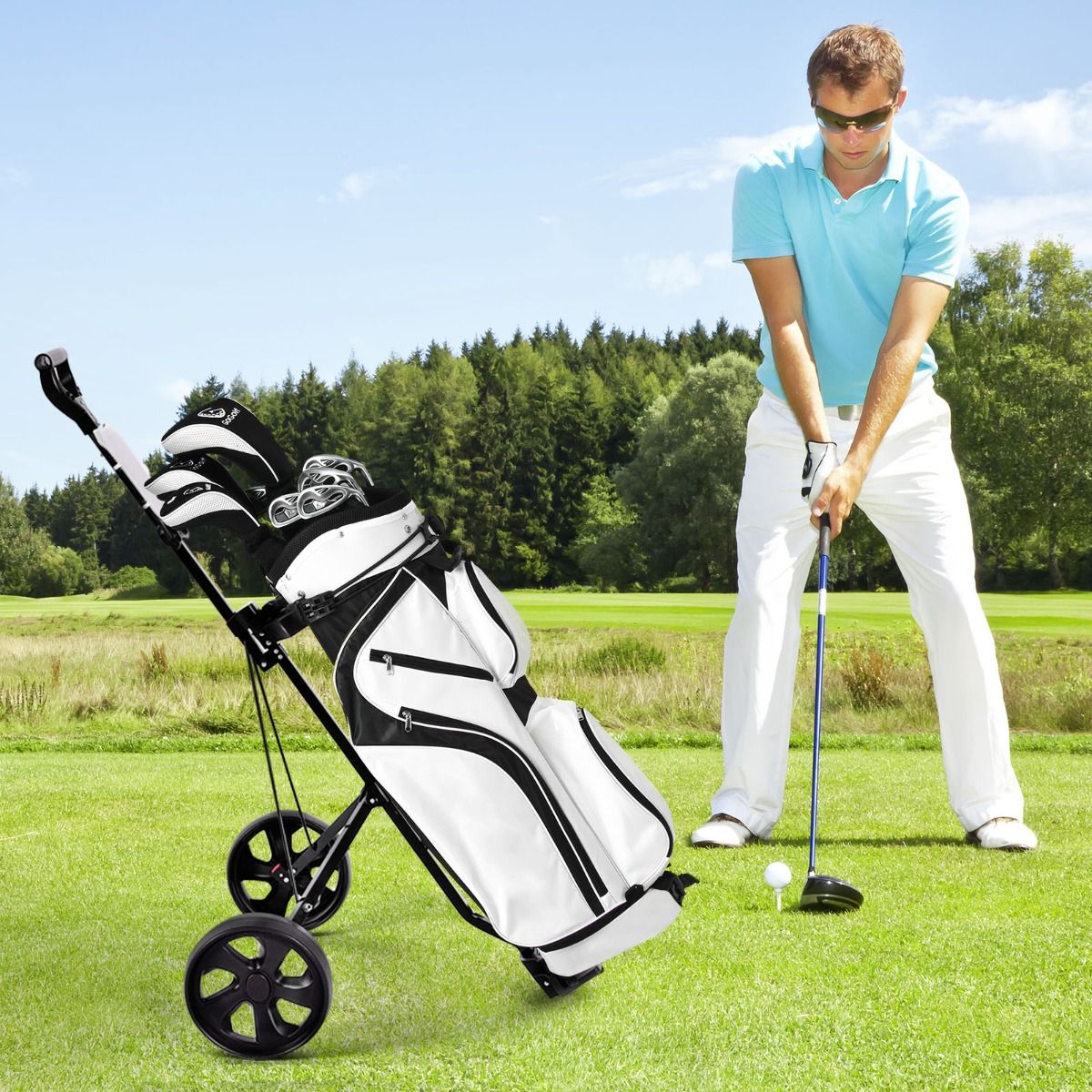 Chariot de golf 2 roues en acier pliable Coast avec porte-carte de score - Noir - 140 x 63,5 x 113 cm