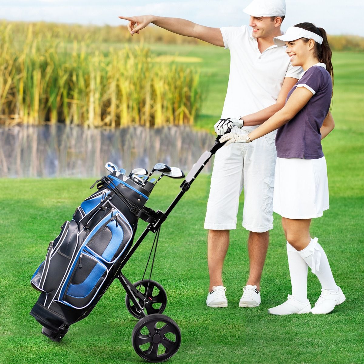 Chariot de golf 2 roues en acier pliable Coast avec porte-carte de score - Noir - 140 x 63,5 x 113 cm