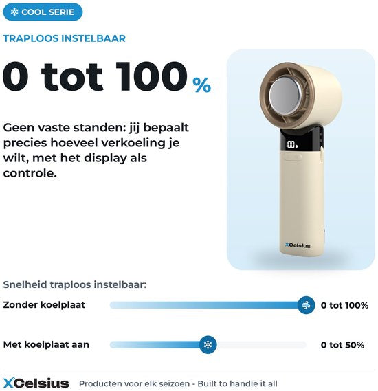 Ventilateur portable XCelsius® - Mini-ventilateur pliable - Rechargeable via USB-C - Réglage continu de 0 % à 100 % - Avec plaque de refroidissement instantanée - Beige/Crème