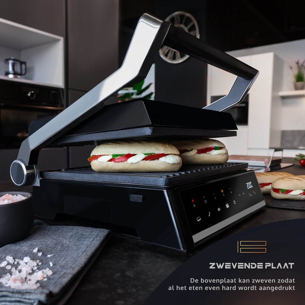 JAP Integrill - Gril de contact intelligent - Lavable au lave-vaisselle - Inclinable à 180º - Avec plaques amovibles - Dispositif de grillage