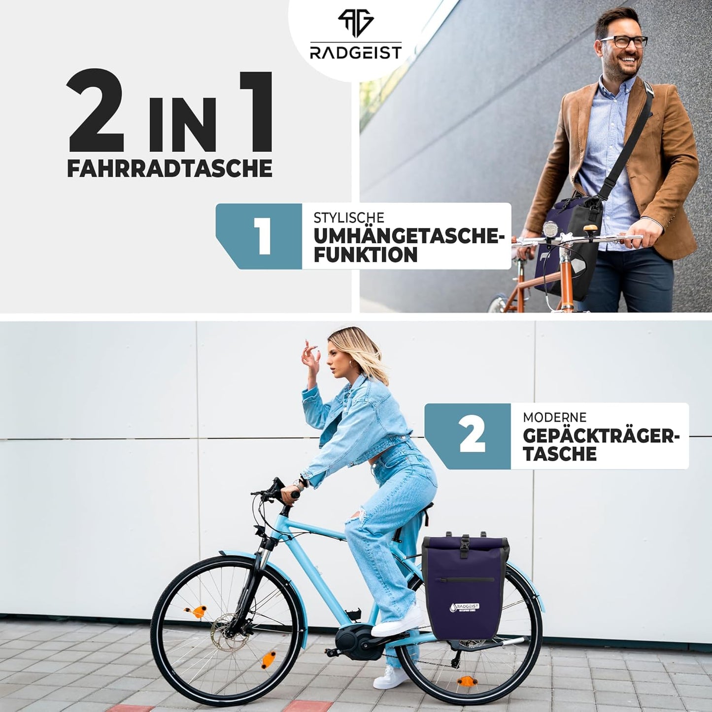 Sacoche pour porte-vélos - Sacoche pour porte-vélos - Sacoche étanche et à bandoulière - Sacoche avec réflecteurs