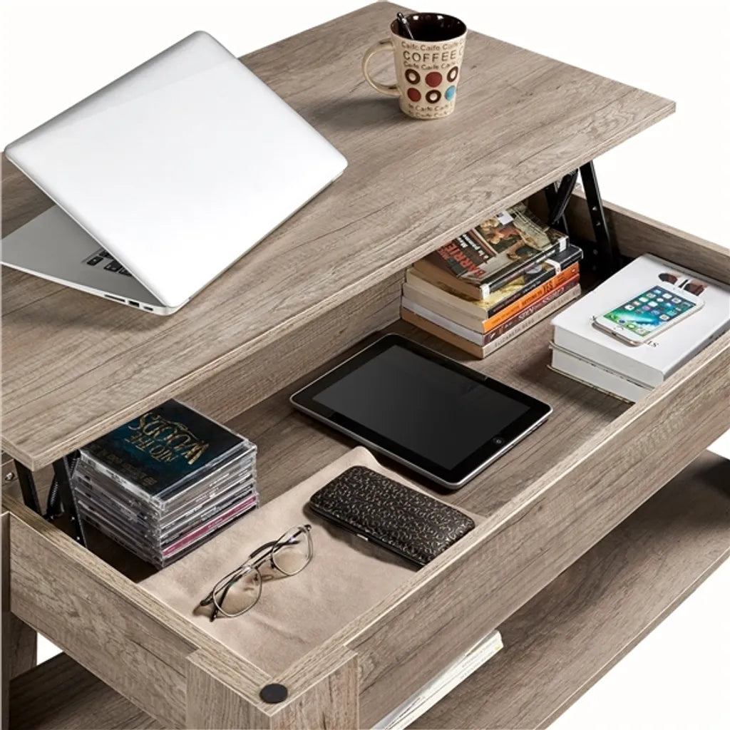 Table basse Yaheetech avec plateau réglable et espace de rangement - Espresso - 98 x 50 x 41,8 cm