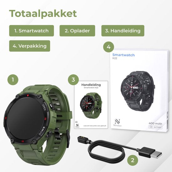 Nuvance - Montre intelligente pour l'extérieur - IP67 Waterproof - Bluetooth Smartwatch pour femmes et hommes - Smartwatches - Montre de sport avec podomètre, compteur de calories, somnomètre - Convient à tous les smartphones - Vert