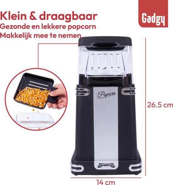 Gadgy Popcorn Machine Retro - Noir - Machine à popcorn à air chaud - 26.5 x 14 CM - Funcooking for Party & Kids