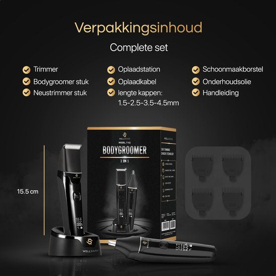 Wellshave 2 in 1 Bodygroomer Men - Tondeuse Multi pour le corps et la barbe - Tondeuse poils pubiens homme - Tondeuse corps homme - Tondeuse nez - Dual Groomer