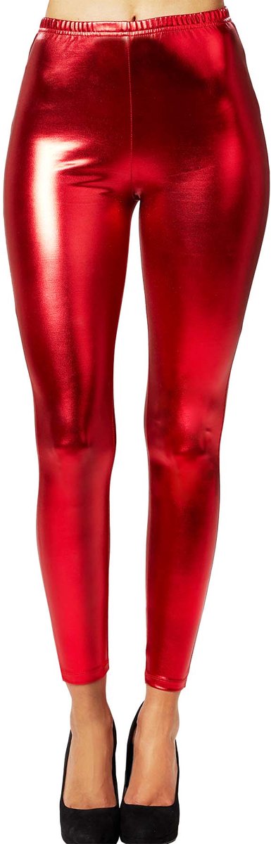 Dressforfun - Legging Métallique Rouge - Pantalon élastique brillant avec franges - Taille XXL