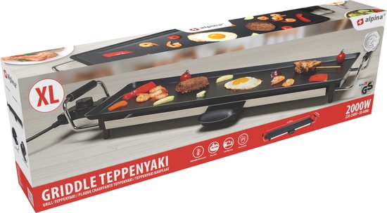 alpina Teppanyaki griddle - Plaque de gril - Set gourmet 4 personnes - 70 x 23cm - 2000W