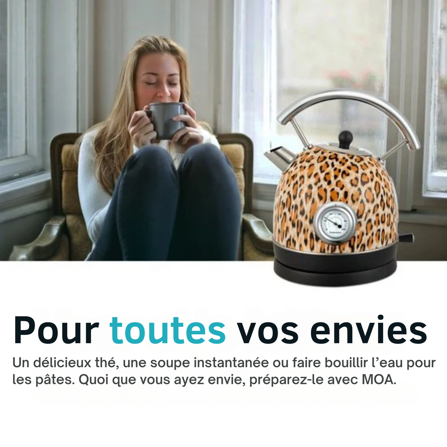 Bouilloire électrique - MOA - Retro - Acier inoxydable - Léopard