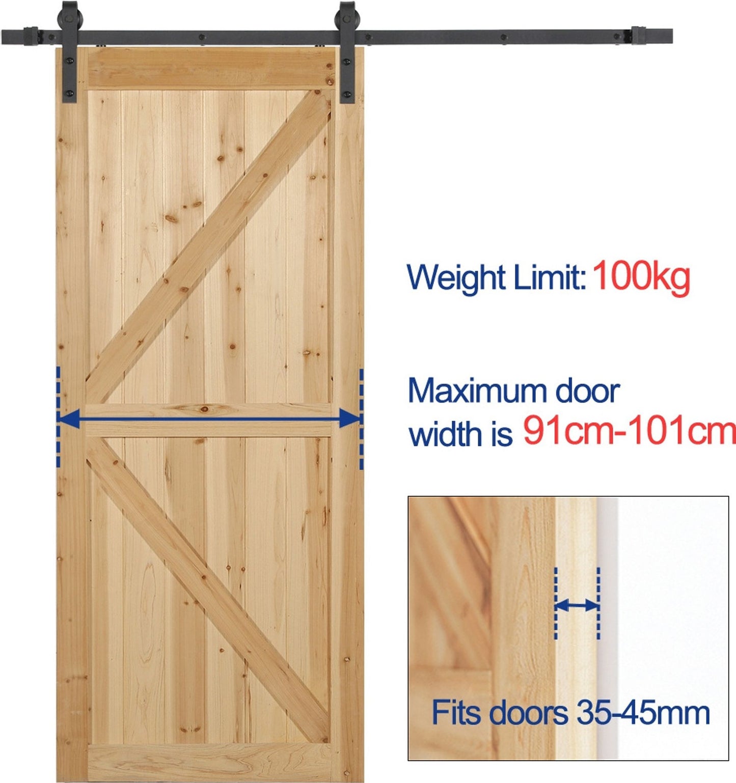 Yaheetech Sliding Door Rail System - 200 cm - Black - Complete Hardware for Wooden Sliding Door up to 100 kg