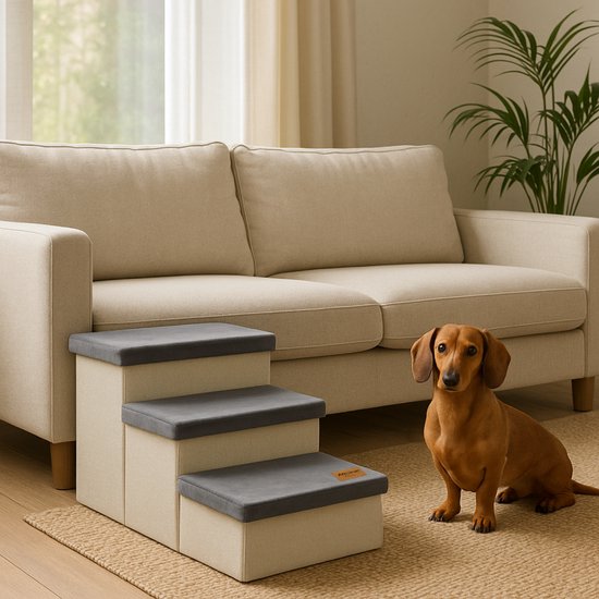 Escalier pour chien Escalier robuste pour chien avec rangement - Escalier pour chien - marche pour canapé ou lit - Jusqu'à 60 kg - Anthracite - Universel
