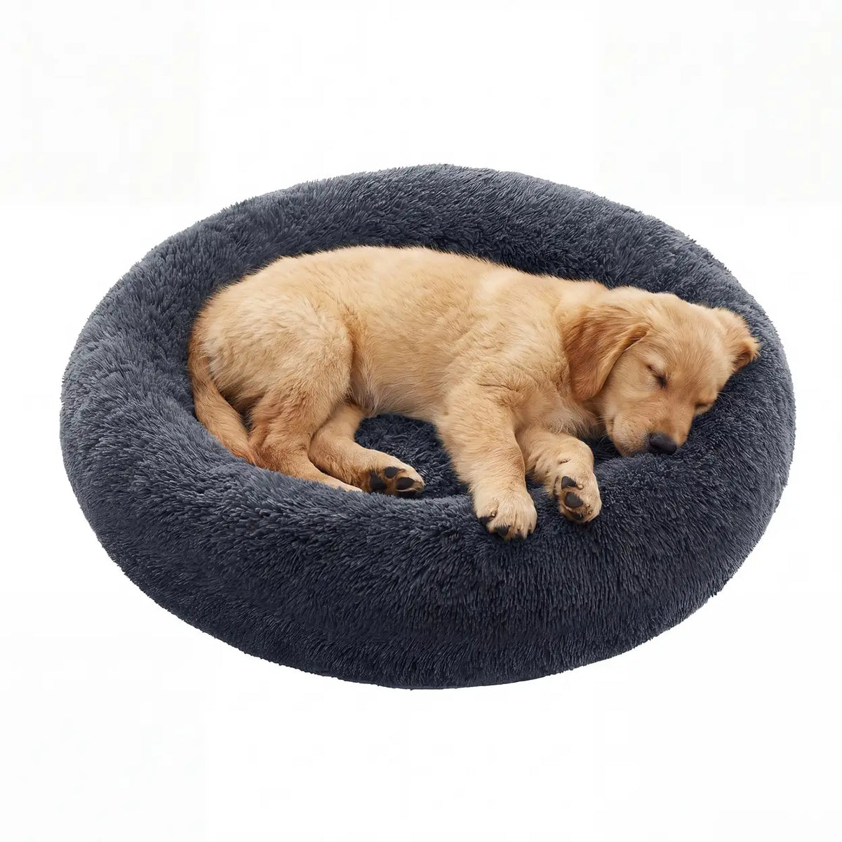 Joyfurnos Donut : panier pour chien Fluffy apaisant - Housse amovible et lavable - 100 cm - Gris foncé