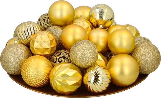 Lot de boules de Noël dorées Giftsome - 60 boules de Noël en plastique - avec pointe dorée - Décoration de Noël - 6/7 cm