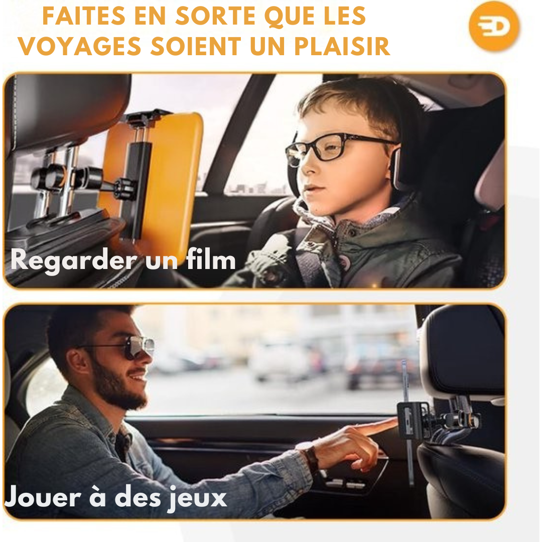 Porte-tablette de luxe pour voiture - Appui-tête - Rotation à 360 degrés - Convient pour tablette, téléphone et autres - noir