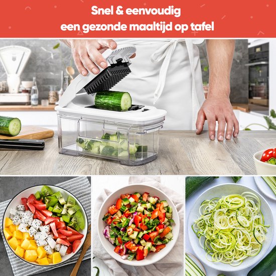 Mandoline Stosh - Trancheur de légumes - Trancheur d'oignons - Trancheur en spirale - Trancheur de chips - Râpe - 6 pièces - Sans BPA