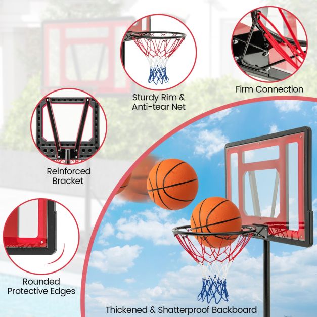 Anneau de basket réglable Coast pour piscine - 165-185 cm de haut - rouge - Support de basket portable pour enfants, adolescents et adultes