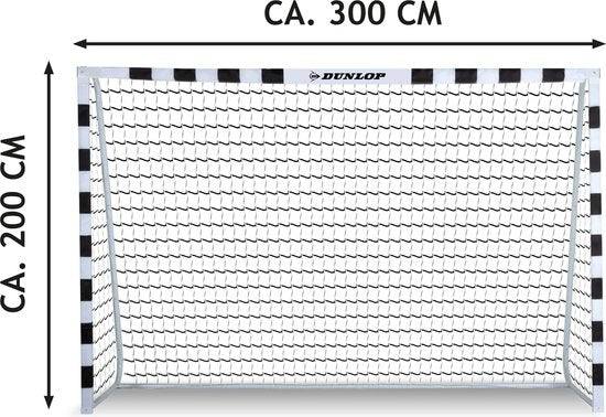 Dunlop Voetbaldoel - Voetbal Goal 300 x 90 x 200 cm - Voetbalgoal Groot - Buitenspeelgoed voor Kinderen en Volwassenen - Snelle Montage - Voetbal Training Doel - Metaal - Zwart/ Wit