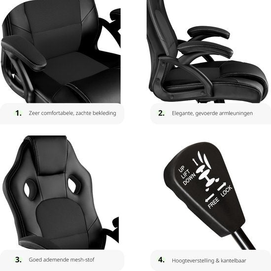 tectake® - chaise de bureau chaise gaming - chaise de bureau de luxe chaise de bureau - chaise de course chaise de bureau chaise gaming Tyson - noir
