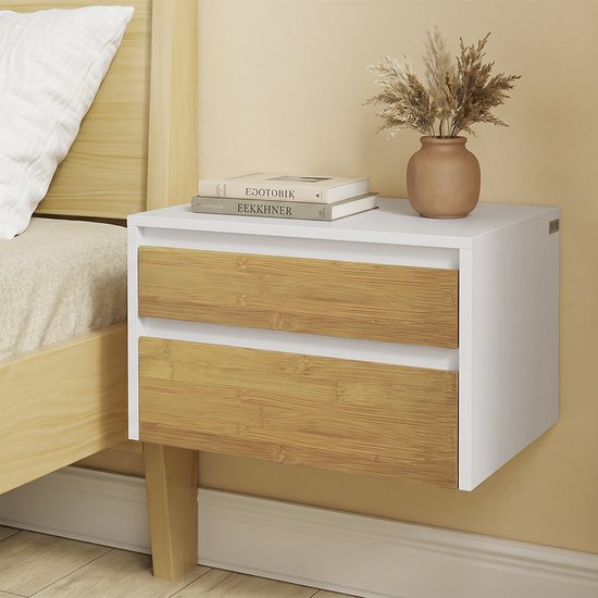 SoBuy FBT175-E-WN - Table de chevet - Blanc - 2 tiroirs - Ouverture par pression - 40 x 29 x 25 cm | FBT175-E-WN