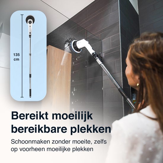 Samako Brosse de nettoyage électrique - Autolaveuse électrique - Brosse de nettoyage étanche IPX6 avec manche - 9 accessoires - Polisseuse - Autolaveuse