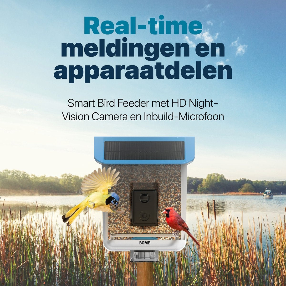 BOME - Mangeoire à oiseaux - Caméra et audio - Reconnaissance des oiseaux - Suspension de la mangeoire - Nourriture pour oiseaux