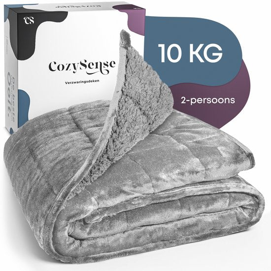 Couverture lestée CozySense® 10 kg - 2 personnes - Couverture lestée - Couverture lestée - GLASS-Flow® Distribution de la pression - Couverture lestée - Velours flanelle & Sherpa - Gris