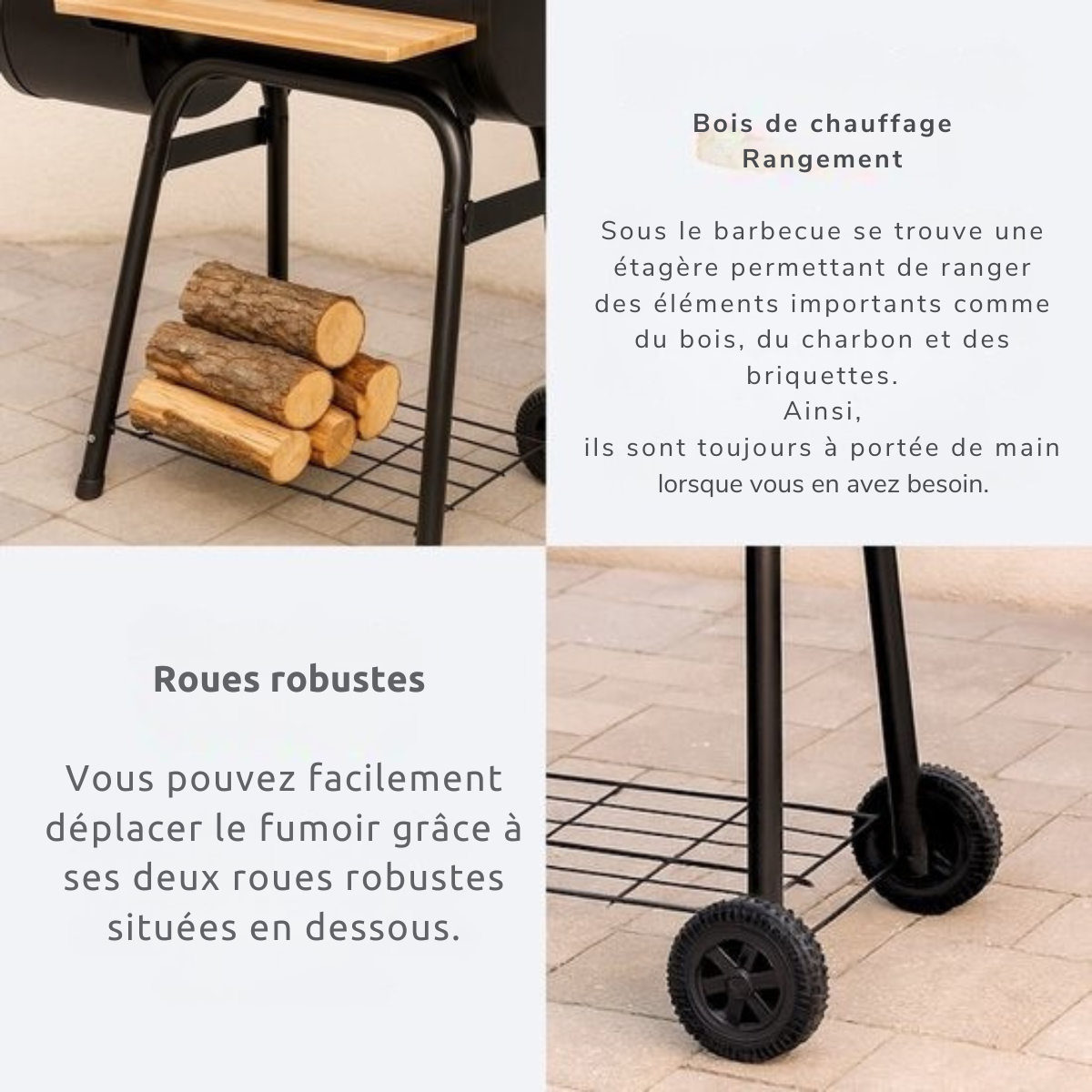 alpina Smoker Barbecue - BBQ Smoker - avec fumoir séparé - cheminée réglable - 104 x 58 x 114 cm - noir