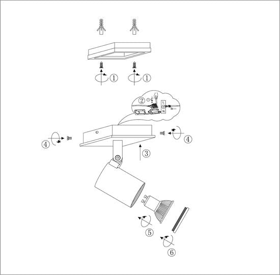 Spot de plafond Steinhauer Points Noirs 3059ZW Noir - Orientable et inclinable, en métal et plastique, ampoule incluse, adapté à un usage intérieur