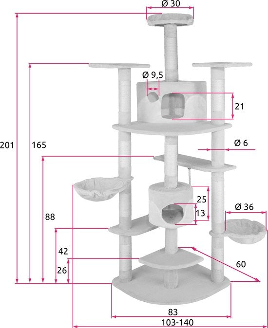tectake® - Arbre à chat Fippi gris/blanc - 402184 - griffoir pour chat - poteau pour chat
