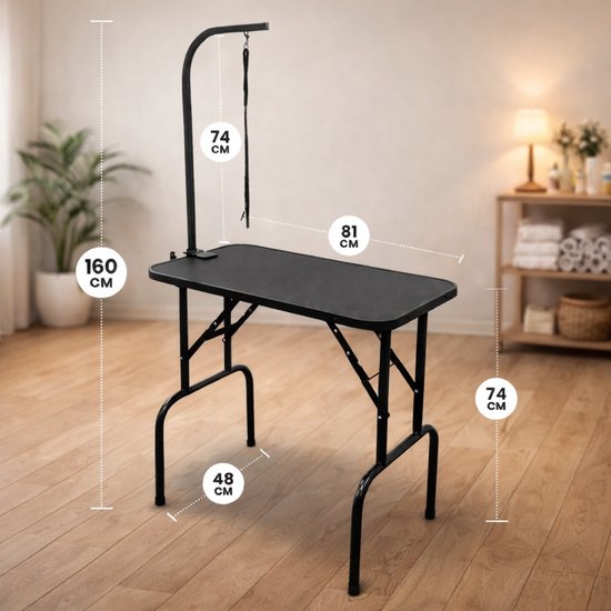 Animali Trim Table - Table de toilettage pour chien - Table de toilettage pour chien - Pliable - Avec option laisse - Noir