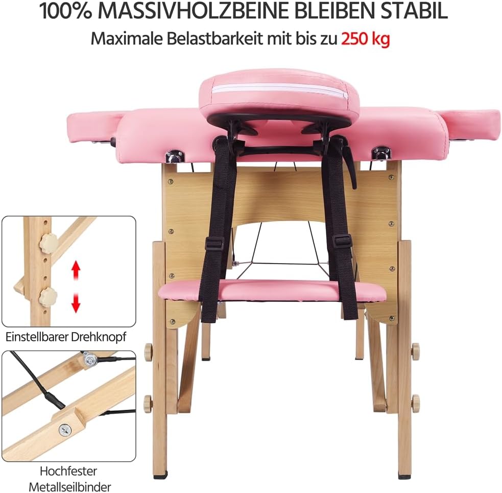 Table de massage Yaheetech à 3 zones - Pliable - 213 × 80 cm - Rose clair