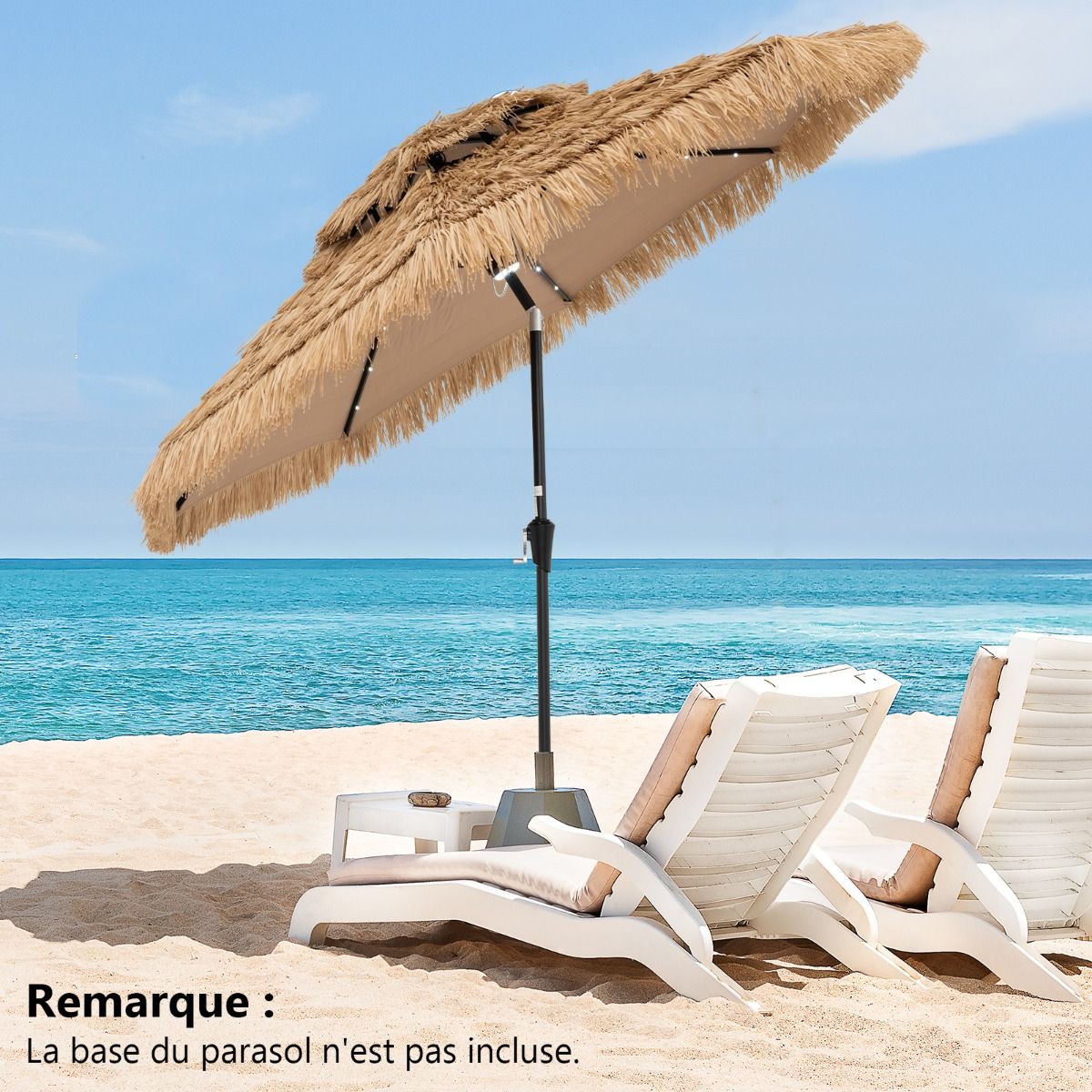 Parasol Coast Wicker - 32 LED Lights - Inclinable - Hawaii Style - 270 x 270 x 256 cm