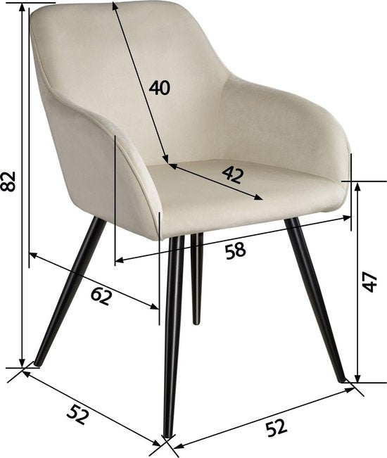 tectake® - Stoel - eetkamerstoel - Marilyn fluweellook zwart/crème - 403662
