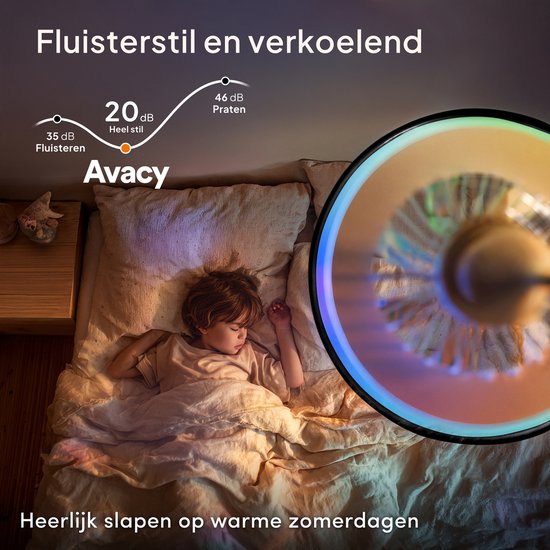 Ventilateur de plafond Avacy avec éclairage - Ventilateur-plafonnier - Plafonnier - LED RGBW - Tuya Wi-Fi Smart - Télécommande - ⌀ 50 cm - Noir
