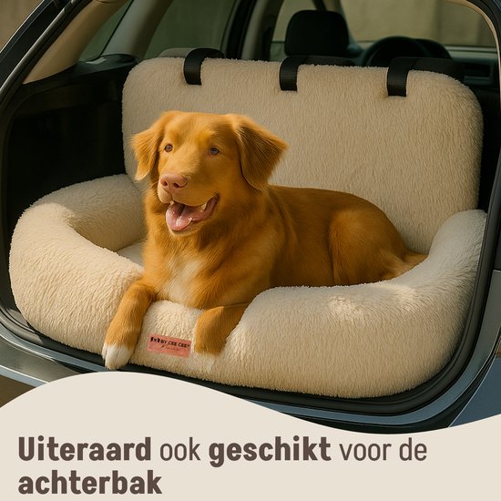 By Cee Cee Car Seat Dog Deluxe - Panier de voiture pour chien avec sangle de sécurité - Panier de voiture pour chien - Siège pour chien - Siège de voiture - Beige - 120x60 - Taille L