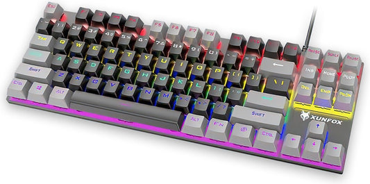 XUNFOX K80 RGB clavier de jeu mécanique 87 touches TKL - clavier de jeu Windows/Mac - interrupteur bleu - Clavier mécanique - QWERTY - claviers de jeu anti-ghosting - Noir/Gris