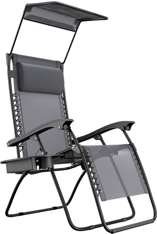 LifeGoods Chaise de jardin pliable - parasol réglable - chaise longue de jardin - 30°-90° réglable - métal - gris