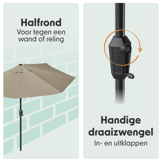 LifeGoods Parasol de balcon - Jardin - 270x135 cm - Parasol semi-circulaire - Imperméable - UPF50+ - Taupe