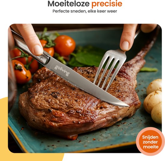 Goliving Couteaux à steak - Couteau à viande - Lavable au lave-vaisselle - Set de 6 couteaux à steak - Acier inoxydable - Set de couteaux - Couteau dentelé - Silver