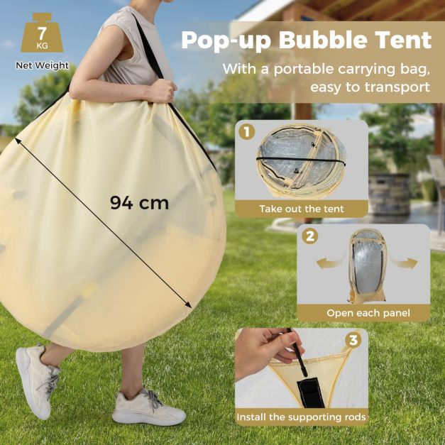 coast 630° transparent tente à bulles 265 x 265 x 190 cm pour 5-6 personnes, beige