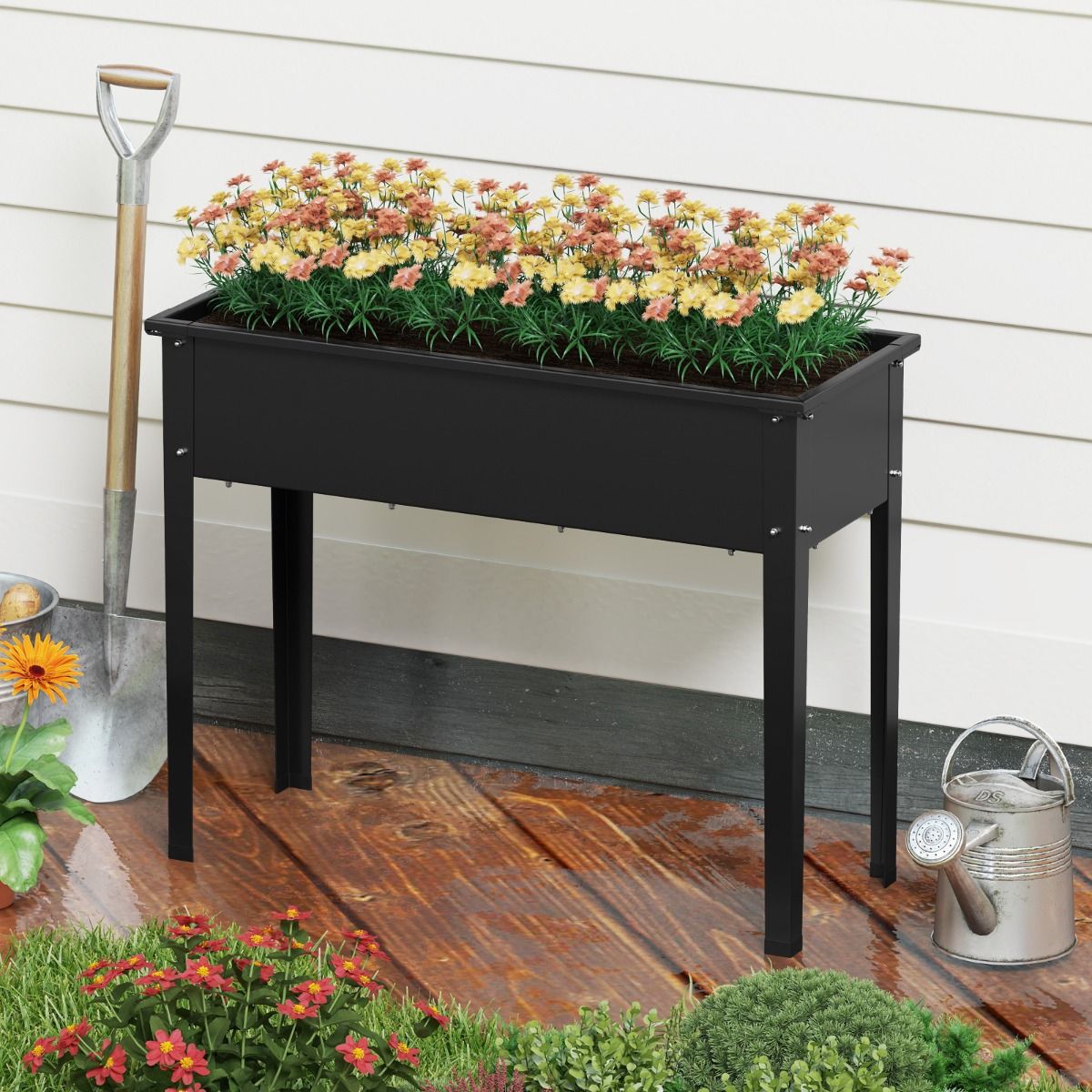 Jardinière surélevée Coast - jardinière en métal avec pieds - trous de drainage - noire - 100 x 40 x 80 cm
