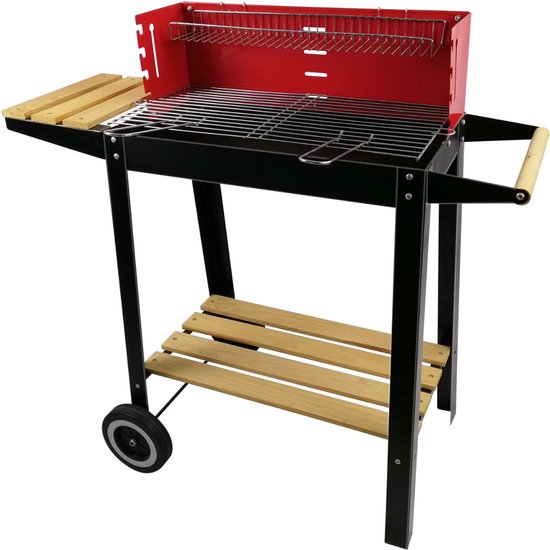 BBQ Collection Barbecue au charbon de bois - Barbecue au charbon de bois avec roulettes - Grille réglable et pare-vent - Barbecue avec table d'appoint - Noir