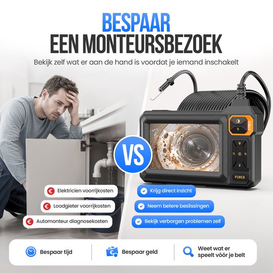 Endoscope Strex avec écran 15M - Caméra d'inspection - Caméra d'égout avec image HD - Étanche IP67 - Éclairage LED réglable