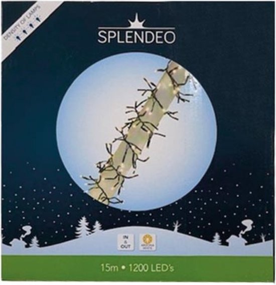 Splendeo Chaîne lumineuse de densité extrême - 1200 LEDs - Arizona blanc - noir câble - 15 m - 3 m cordon de connexion - transformateur