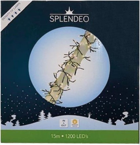Splendeo Chaîne lumineuse de densité extrême - 1200 LEDs - Arizona blanc - noir câble - 15 m - 3 m cordon de connexion - transformateur