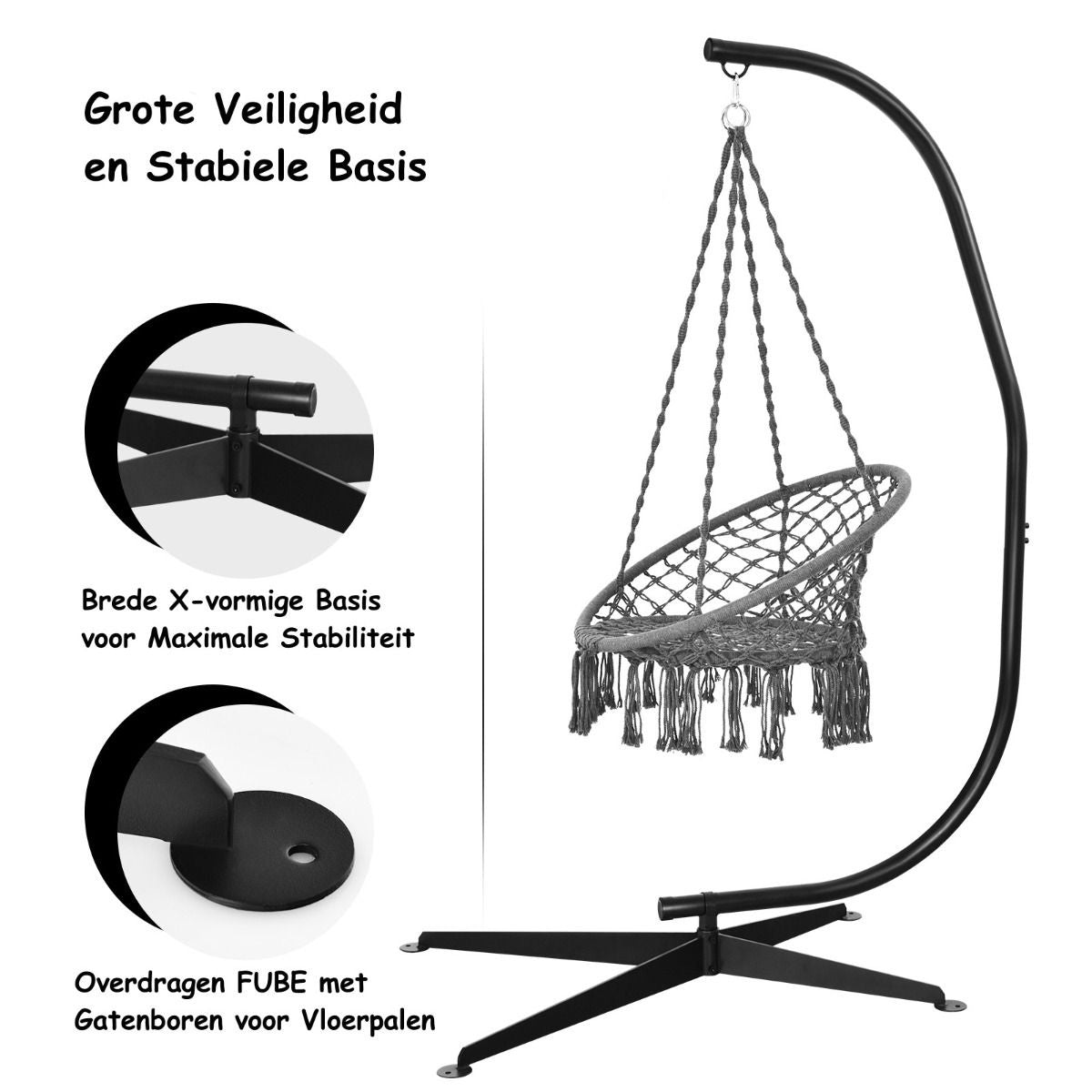 Coast C-shaped Hanging Chair Stand - 207cm - 150kg Weight Capacity - Black