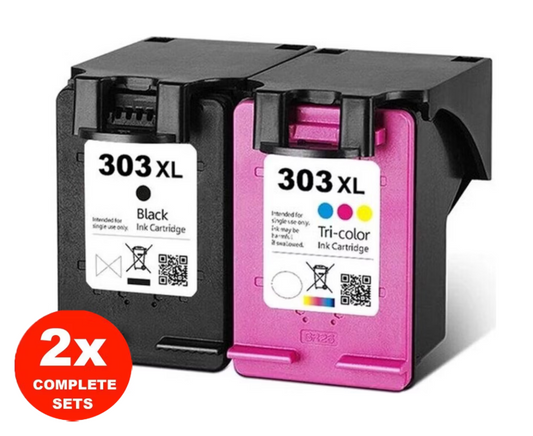 2x Jeu de cartouches d'encre HP 303XL | Noir, Cyan, Magenta, Jaune | 20 ml / 18 ml par cartouche