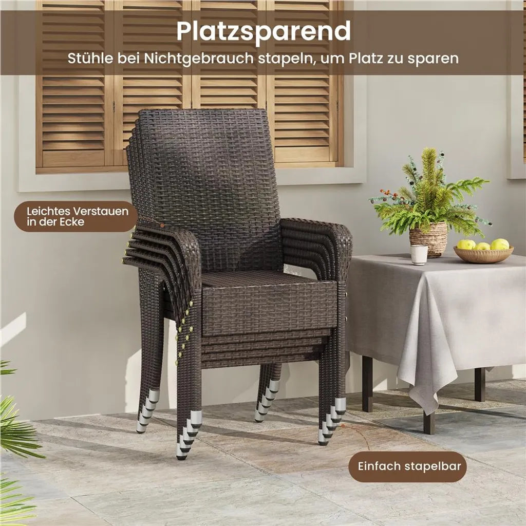 Yaheetech Lot de 2 chaises de jardin – Marron – Polyrattan – 58 x 62,5 x 94,5 cm – Empilables avec accoudoirs