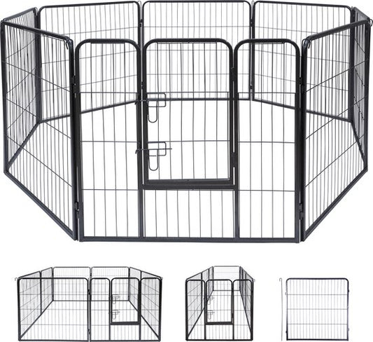 maxxpro Puppy Run Foldable - Parc à chien, parc à lapin et parc à chat - Parc avec 8 panneaux - Chenil 210x80cm - Chenil à monter sans outils - Noir