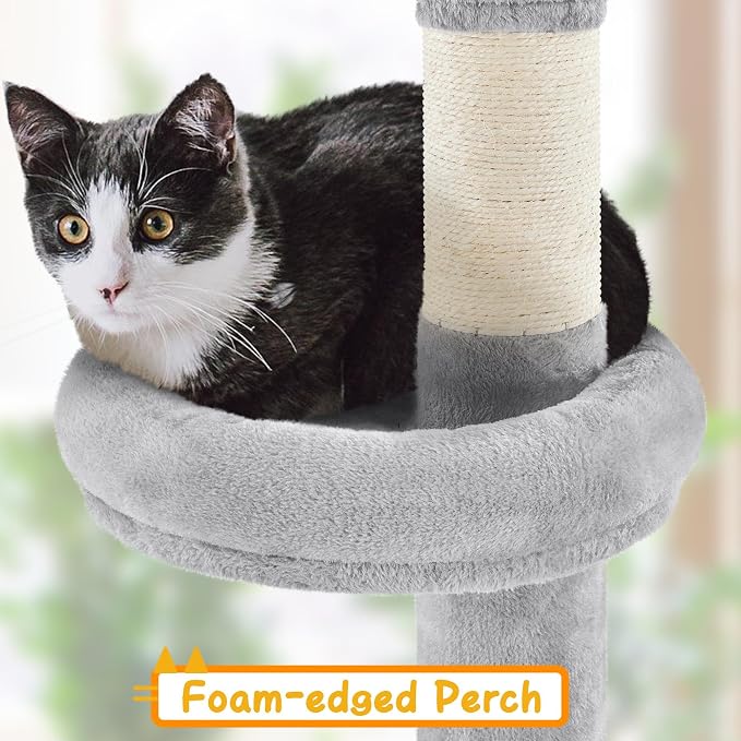 Arbre à chat de plafond Yaheetech 226-265,5 cm - Gris clair - Arbre à chat réglable avec maison pour chat et 5 niveaux