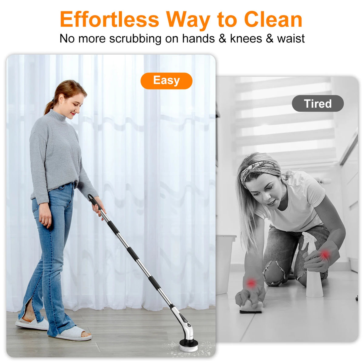 Brosse à récurer électrique sans fil Prasky - 9 têtes de brosse et manche télescopique de 55 à 120 cm - 400 tr/min - Étanche IPX8 - Noir